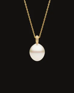 Necklaces & Pendants^Paspaley Diamond Keel Edge Pearl Pendant | 12mm Oval Pearl, Diamonds, and Yellow Gold YellowGold