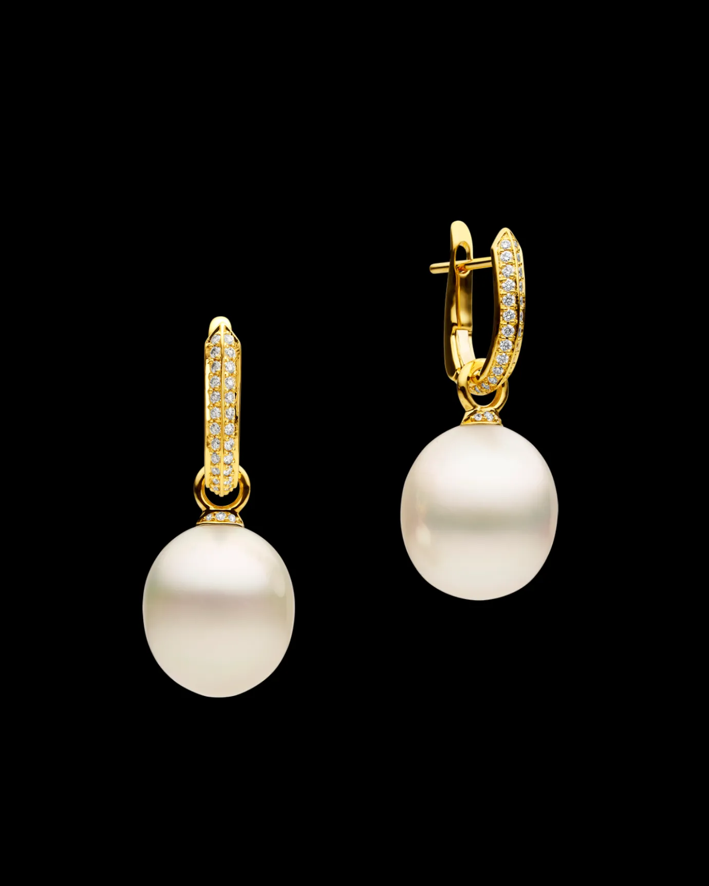 Earrings & Studs^Paspaley Diamond Keel Edge Pearls My Way Earrings | 13mm Oval Pearls, Diamonds, and Yellow Gold YellowGold