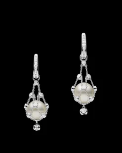 Earrings & Studs^Paspaley Diamond Lavalier Pearl Earrings | 12mm Button Pearls, Diamonds, and White Gold