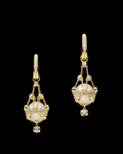 Earrings & Studs^Paspaley Diamond Lavalier Pearl Earrings | 12mm Button Pearls, Diamonds, and Yellow Gold