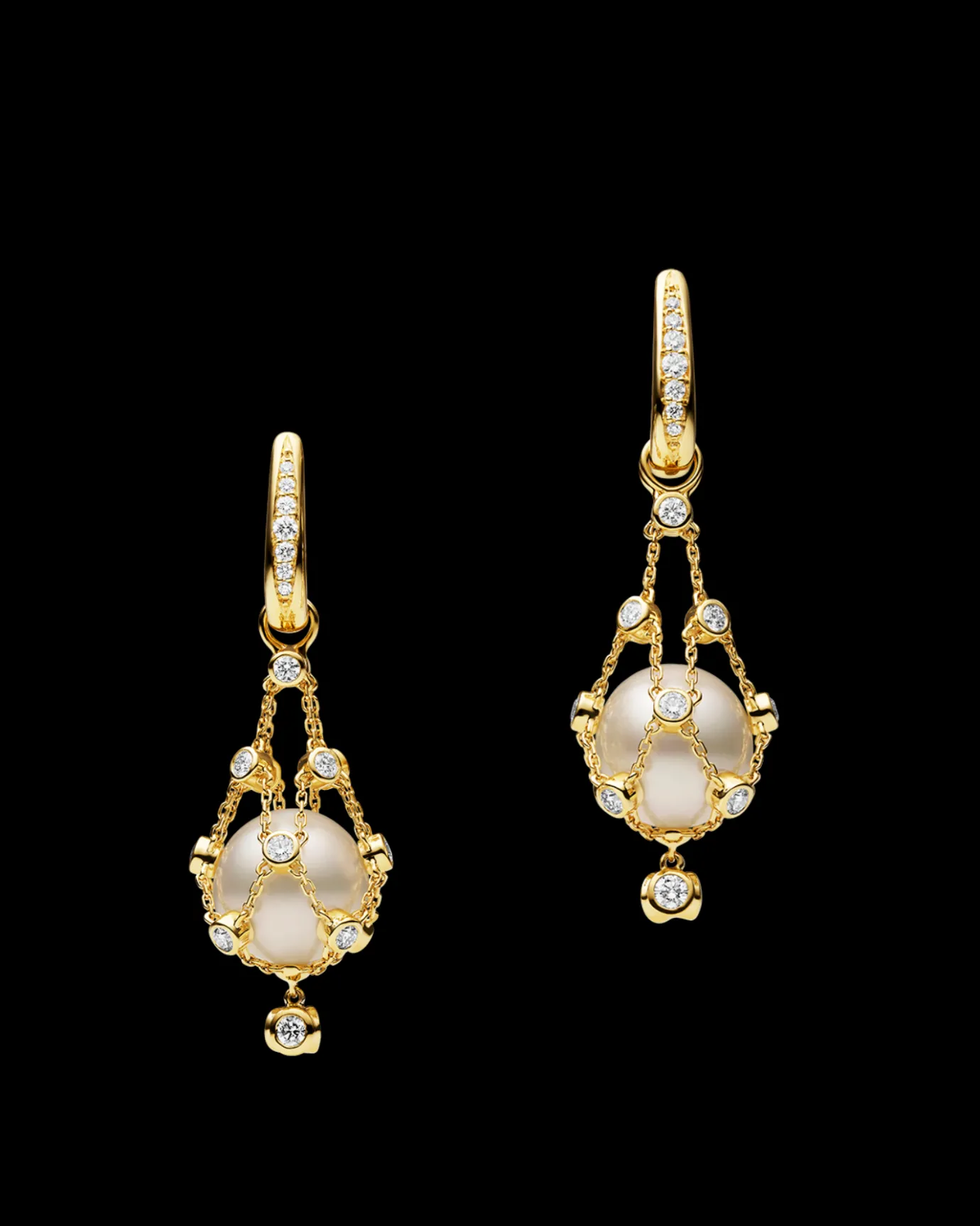 Earrings & Studs^Paspaley Diamond Lavalier Pearl Earrings | 12mm Button Pearls, Diamonds, and Yellow Gold