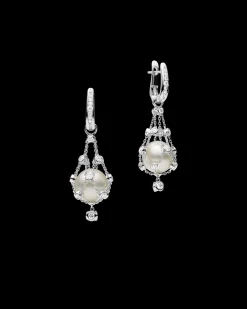 Earrings & Studs^Paspaley Diamond Lavalier Pearl Earrings | 12mm Button Pearls, Diamonds, and White Gold