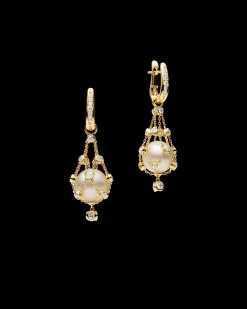 Earrings & Studs^Paspaley Diamond Lavalier Pearl Earrings | 12mm Button Pearls, Diamonds, and Yellow Gold