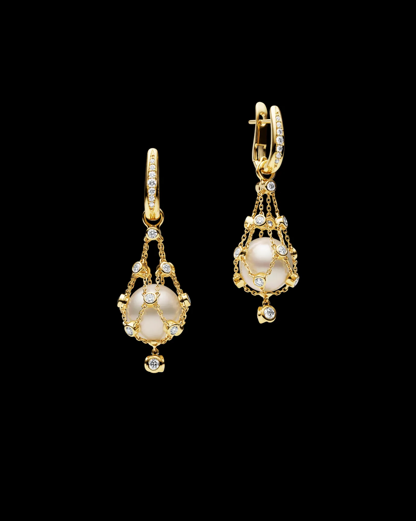 Earrings & Studs^Paspaley Diamond Lavalier Pearl Earrings | 12mm Button Pearls, Diamonds, and Yellow Gold