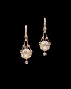 Earrings & Studs^Paspaley Diamond Lavalier Pearl Earrings | 12mm Button Pearl, Diamonds, and Rose Gold RoseGold