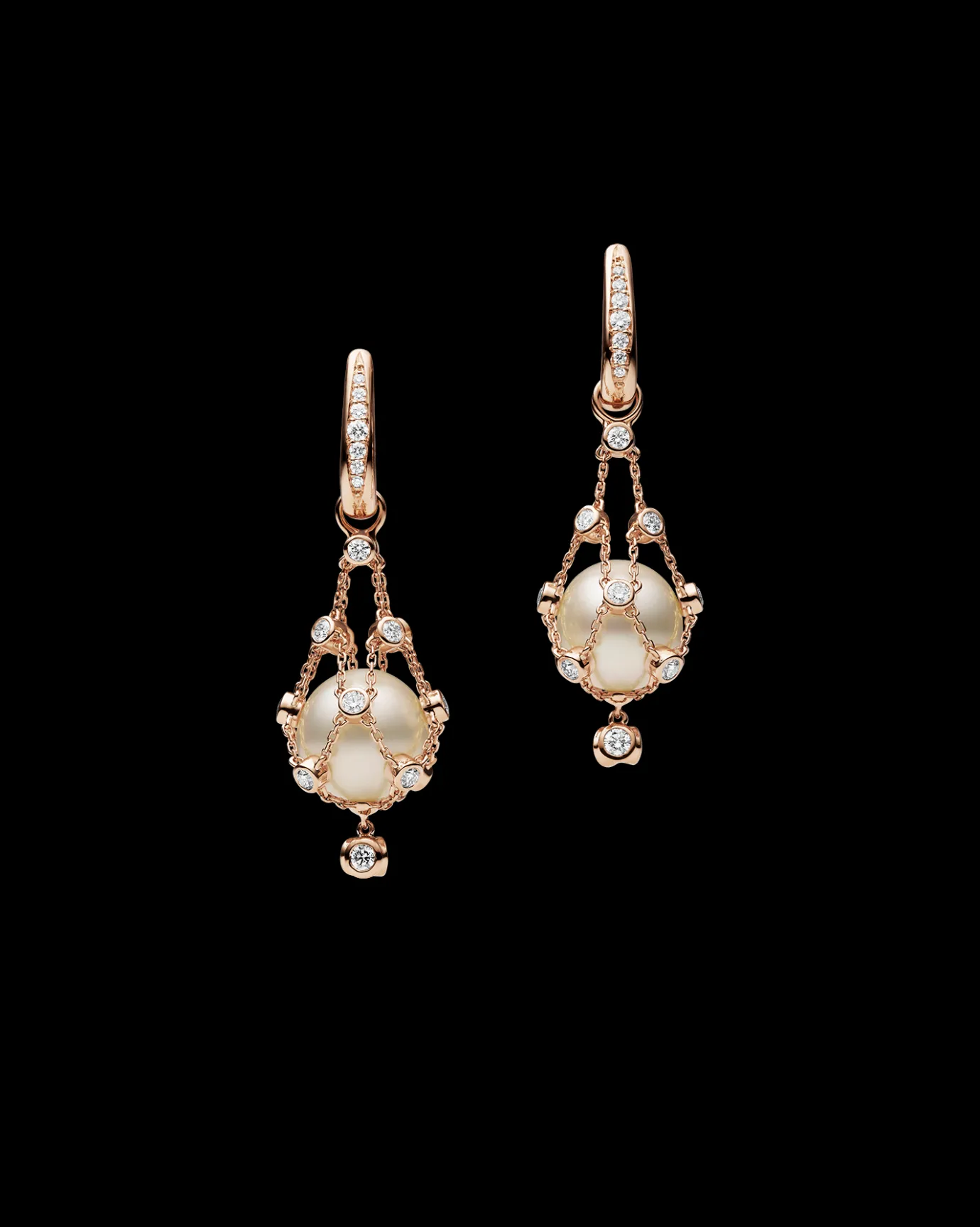 Earrings & Studs^Paspaley Diamond Lavalier Pearl Earrings | 12mm Button Pearl, Diamonds, and Rose Gold RoseGold