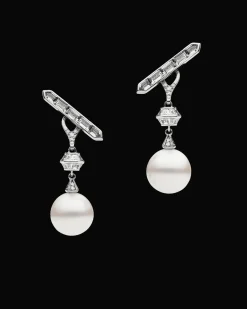 Earrings & Studs^Paspaley Diamond Sea Buoy and Bollard Stud Pearl Earrings | 12mm Semi-Round Pearls, Diamonds and White Gold WhiteGold