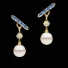 Earrings & Studs^Paspaley Diamond Sea Buoy and Bollard Stud Pearl Earrings | 12mm Semi-Round Pearls, Sapphires, and Yellow Gold YellowGold
