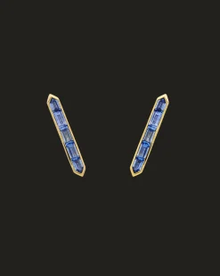 Earrings & Studs^Paspaley Diamond Sea Buoy and Bollard Stud Pearl Earrings | 12mm Semi-Round Pearls, Sapphires, and Yellow Gold YellowGold