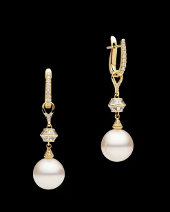 Earrings & Studs^Paspaley Diamond Sea Buoy Pearl Earrings | 12mm Semi-Round Pearls, Diamond, and Yellow Gold YellowGold