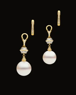 Earrings & Studs^Paspaley Diamond Sea Buoy Pearl Earrings | 12mm Semi-Round Pearls, Diamond, and Yellow Gold YellowGold