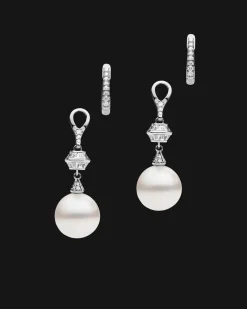 Earrings & Studs^Paspaley Diamond Sea Buoy Pearl Earrings | 12mm Semi-Round Pearls, Diamond, and White Gold WhiteGold