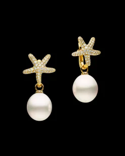 Earrings & Studs^Paspaley Diamond Starfish Pearls My Way Earrings | 13mm Oval Pearls, Diamonds, and Yellow Gold YellowGold