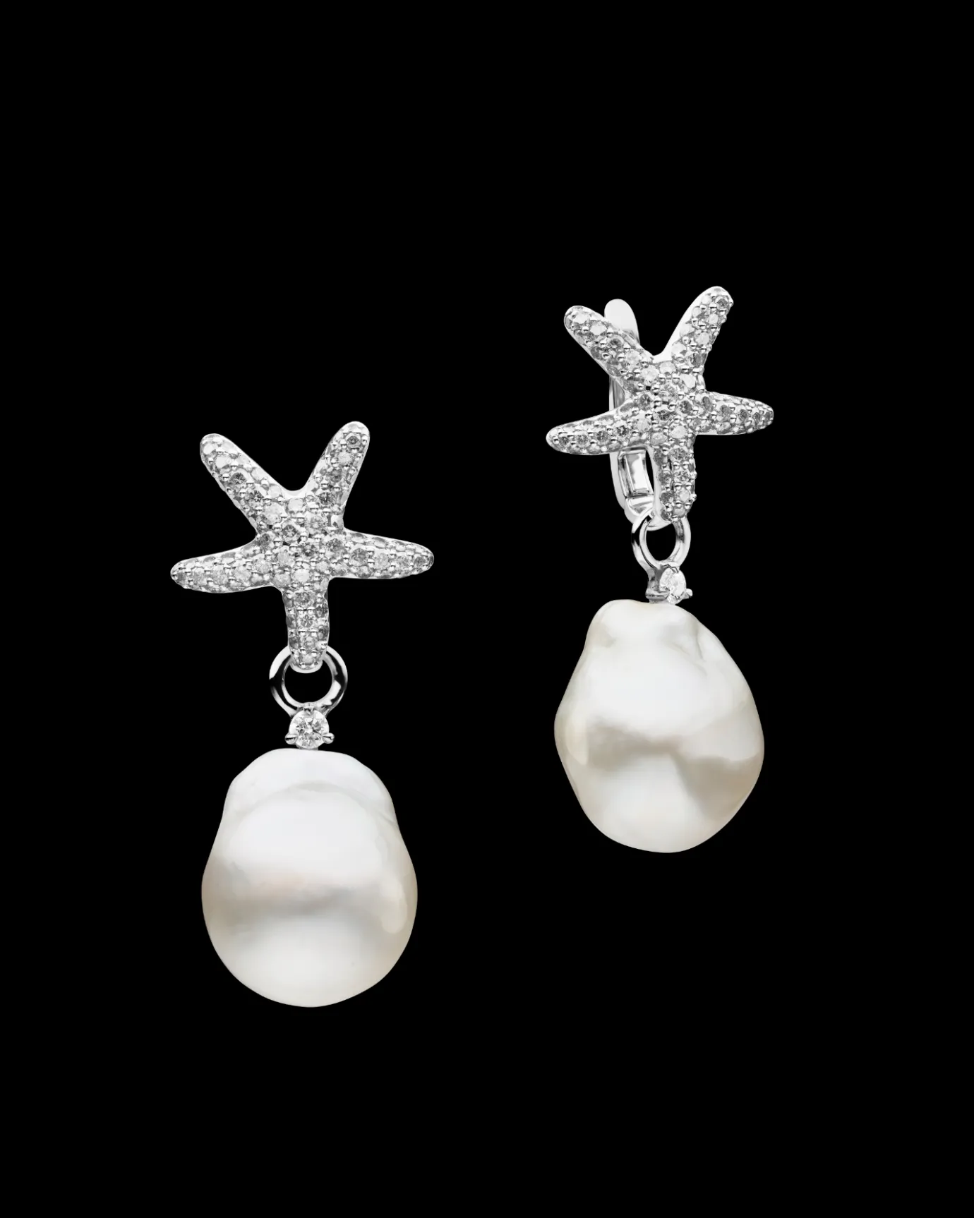 Earrings & Studs^Paspaley Diamond Starfish Pearls My Way Earrings | 14mm Baroque Pearls, Diamonds, and White Gold WhiteGold