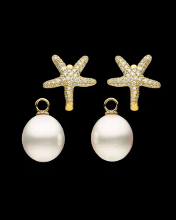 Earrings & Studs^Paspaley Diamond Starfish Pearls My Way Earrings | 13mm Oval Pearls, Diamonds, and Yellow Gold YellowGold