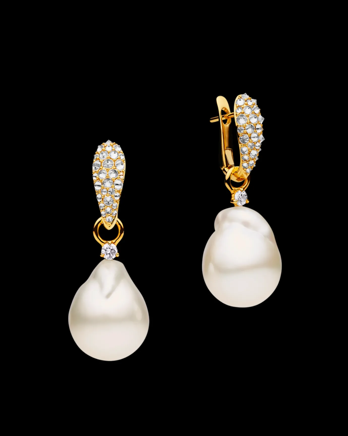 Earrings & Studs^Paspaley Diamond Touchstone Pearls My Way Earrings | 12mm Baroque Pearls, Diamonds, and Yellow Gold YellowGold