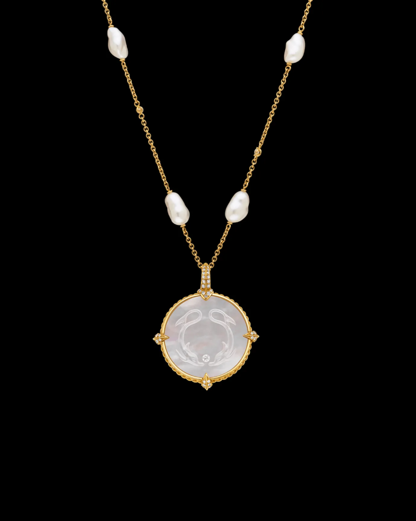 Chains, Charms & Accessories^Paspaley Dolphin Coin Charm | Mother of Pearl, Diamonds, and Yellow Gold YellowGold