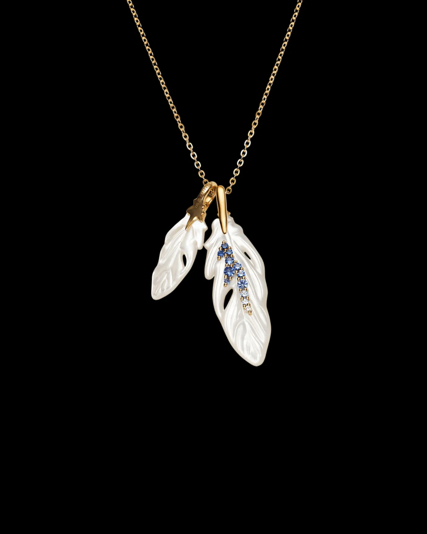 Necklaces & Pendants^Paspaley Double Feather Necklace | Mother of Pearl, Sapphires, and Yellow Gold YellowGold