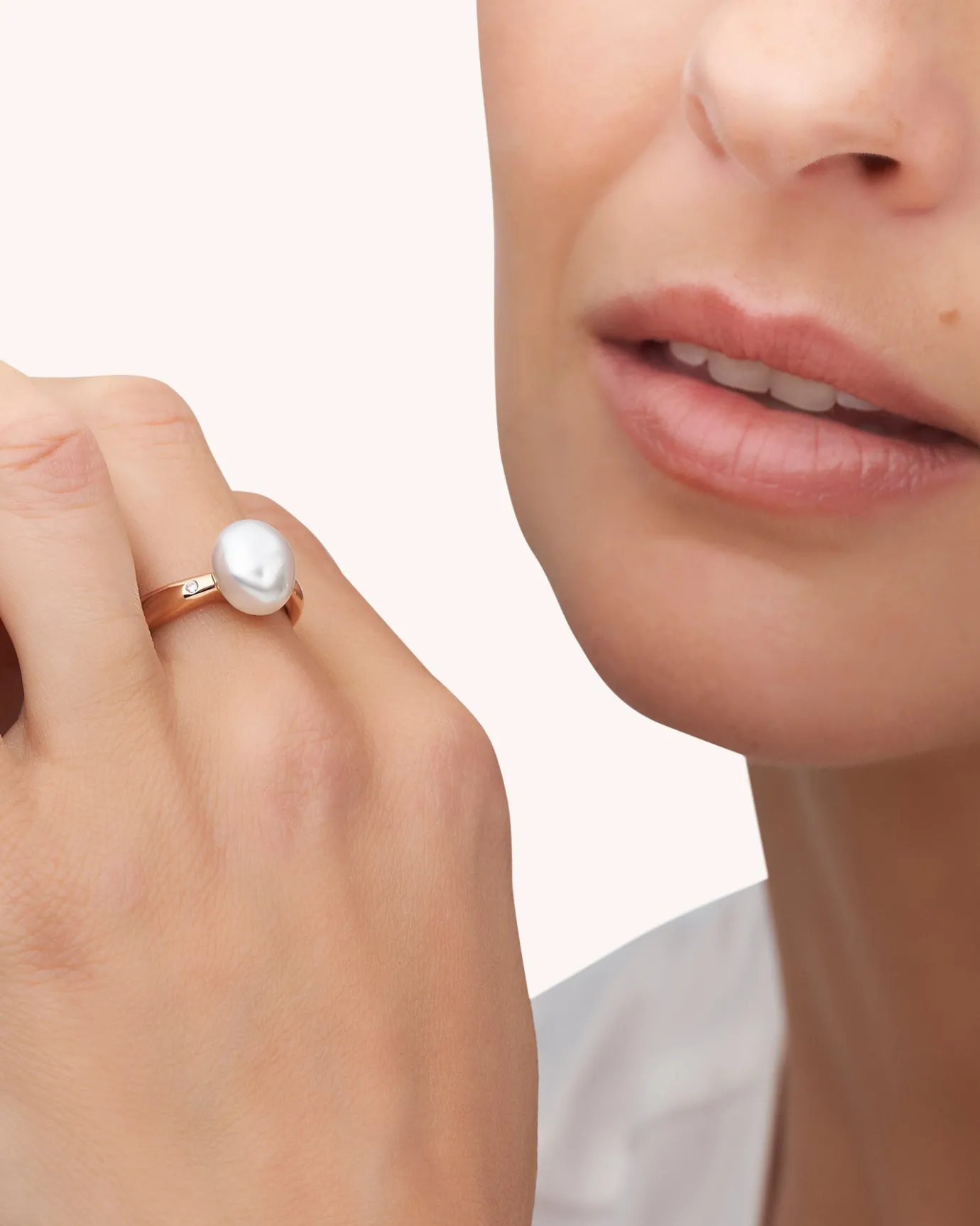Rings^Paspaley Julia Pearl Ring | 9mm Keshi Pearl, Diamonds, and Rose Gold RoseGold