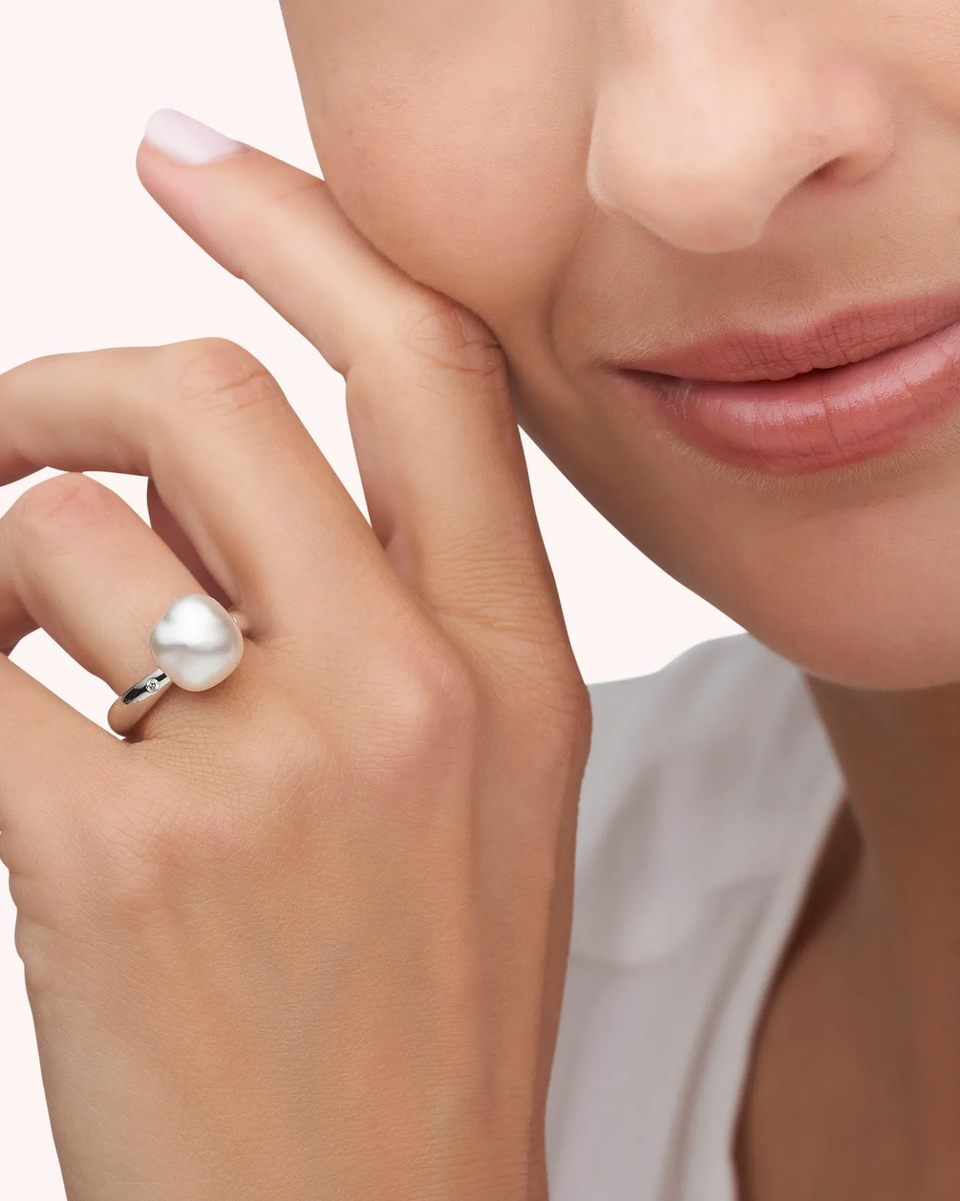 Rings^Paspaley Julia Pearl Ring | 9mm Keshi Pearl, Diamonds, and White Gold WhiteGold