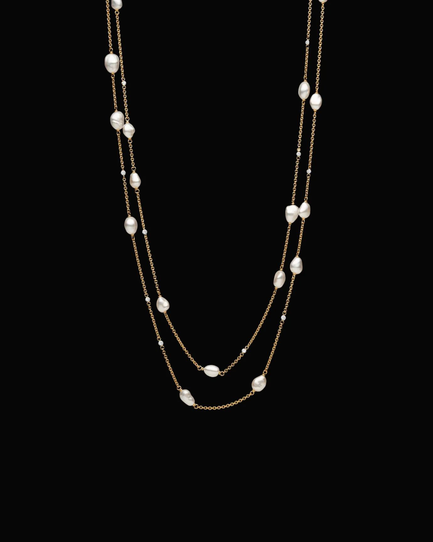Necklaces & Pendants^Paspaley Keshi Pearl Long Chain Necklace | 5mm Keshi Pearls, Diamonds, and Yellow Gold YellowGold