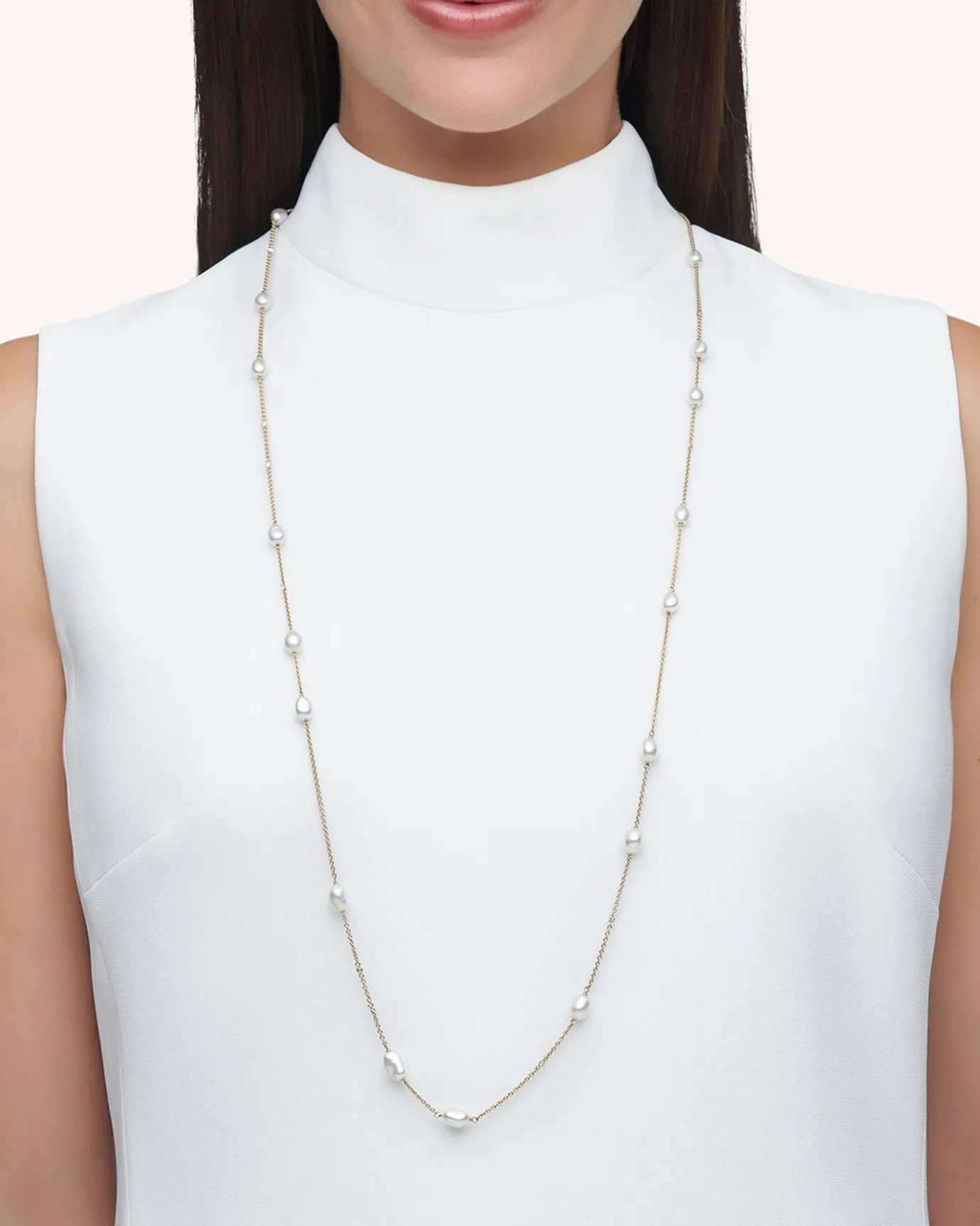 Necklaces & Pendants^Paspaley Keshi Pearl Long Chain Necklace | 5mm Keshi Pearls, Diamonds, and Yellow Gold YellowGold