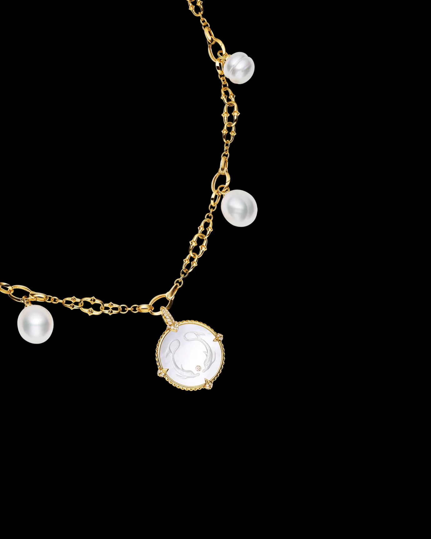 Necklaces & Pendants^Paspaley Layered Dive Charm Necklace | 13mm Oval Pearls, 12mm Circle Pearls, Mother of Pearl, and Yellow Gold YellowGold