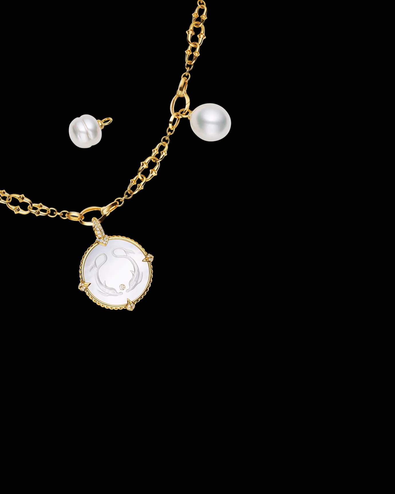 Necklaces & Pendants^Paspaley Layered Dive Charm Necklace | 13mm Oval Pearls, 12mm Circle Pearls, Mother of Pearl, and Yellow Gold YellowGold