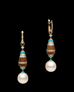 Earrings & Studs^Paspaley Lugger Wood Pearl Earrings | 12mm Drop Pearls, Turquoise, and Yellow Gold YellowGold