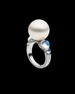 Rings^Paspaley Lunar Tidal Pearl Ring | 15mm Round Pearl, Moonstones, and White Gold WhiteGold