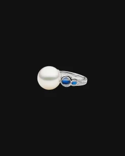 Rings^Paspaley Lunar Tidal Pearl Ring | 15mm Round Pearl, Moonstones, and White Gold WhiteGold