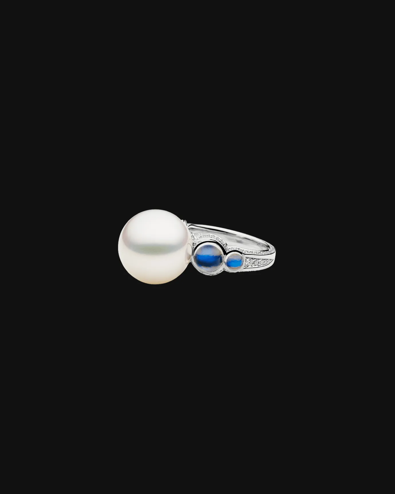 Rings^Paspaley Lunar Tidal Pearl Ring | 15mm Round Pearl, Moonstones, and White Gold WhiteGold