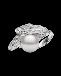 Rings^Paspaley Night Bird Feather Pearl Ring | 15mm Round Pearl, Diamonds, and White Gold WhiteGold