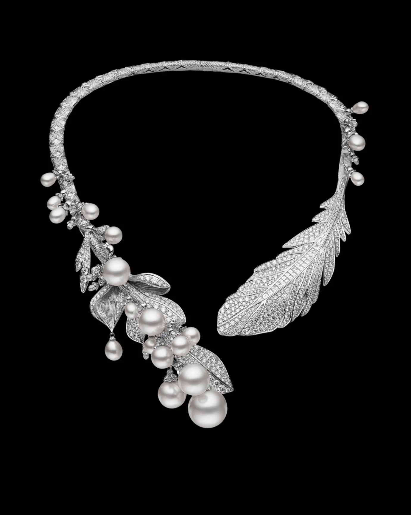 Necklaces & Pendants^Paspaley Night Bird Feather Pearl Collier | 5-16mm Pearls, Diamonds, and White Gold WhiteGold