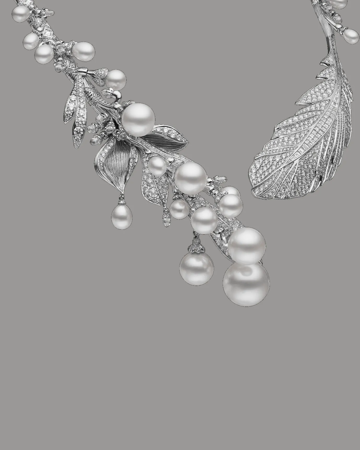 Necklaces & Pendants^Paspaley Night Bird Feather Pearl Collier | 5-16mm Pearls, Diamonds, and White Gold WhiteGold