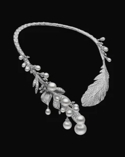 Necklaces & Pendants^Paspaley Night Bird Feather Pearl Collier | 5-16mm Pearls, Diamonds, and White Gold WhiteGold