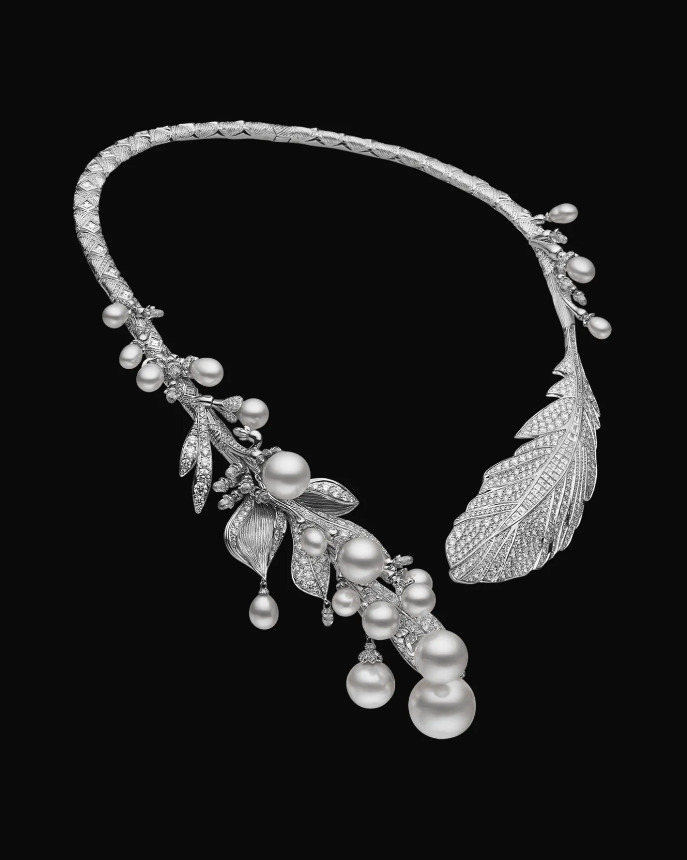 Necklaces & Pendants^Paspaley Night Bird Feather Pearl Collier | 5-16mm Pearls, Diamonds, and White Gold WhiteGold