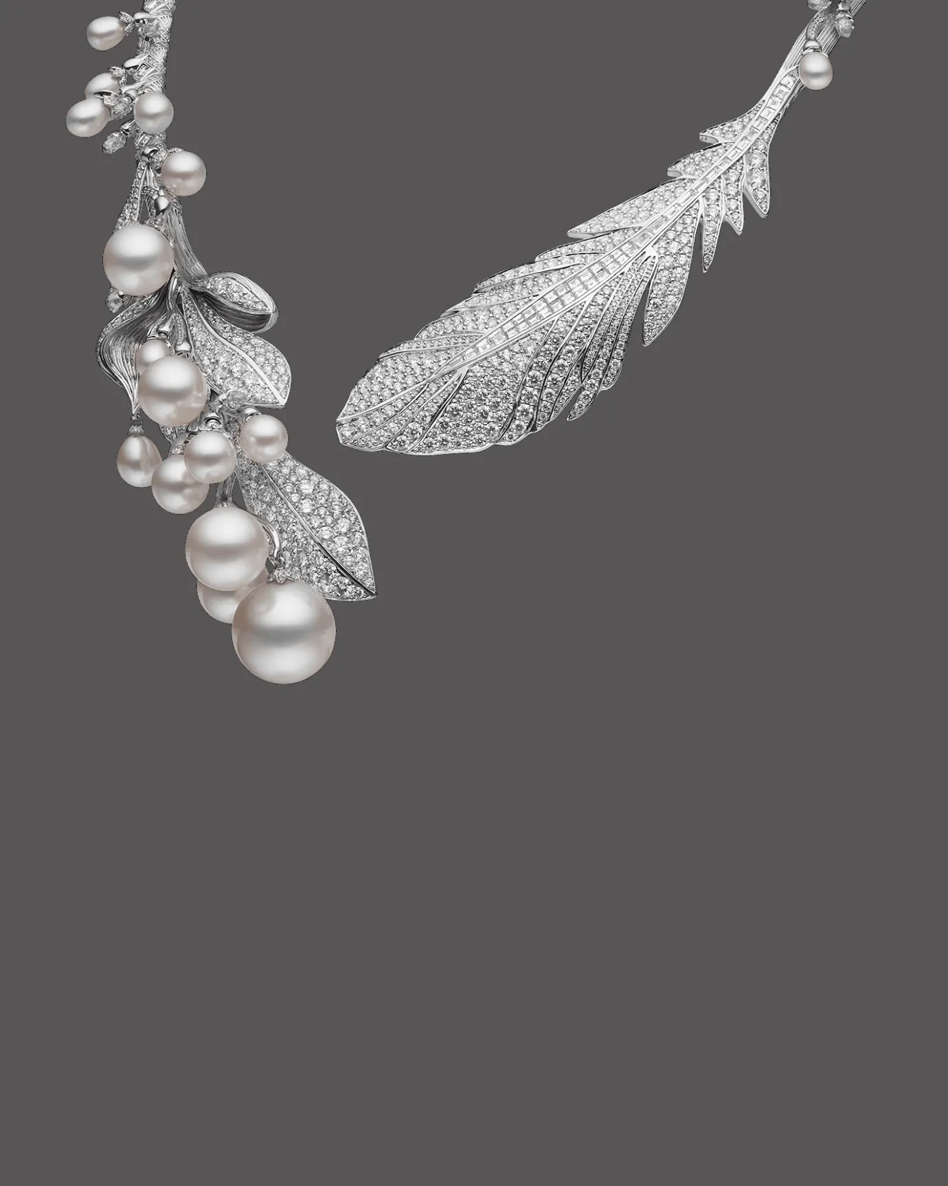 Necklaces & Pendants^Paspaley Night Bird Feather Pearl Collier | 5-16mm Pearls, Diamonds, and White Gold WhiteGold