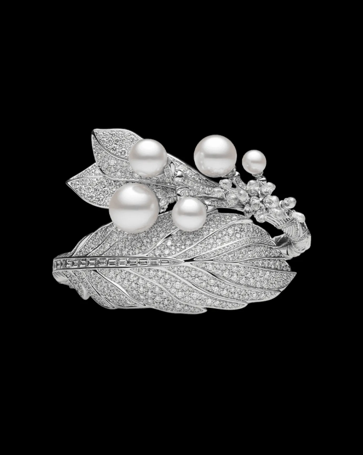 Bracelets^Paspaley Night Bird Single Feather Pearl Cuff | Round Pearls, Diamond, and White Gold WhiteGold