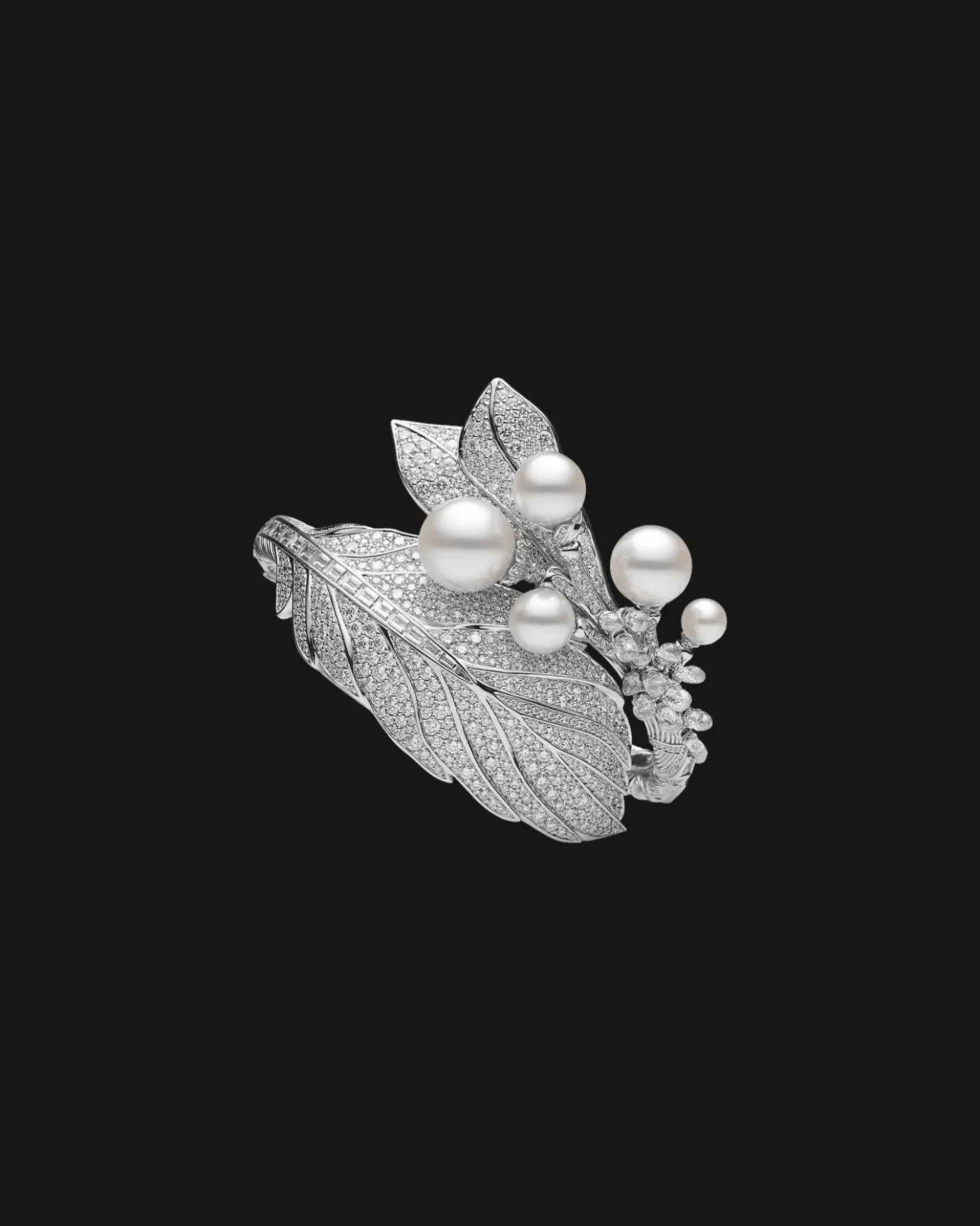 Bracelets^Paspaley Night Bird Single Feather Pearl Cuff | Round Pearls, Diamond, and White Gold WhiteGold