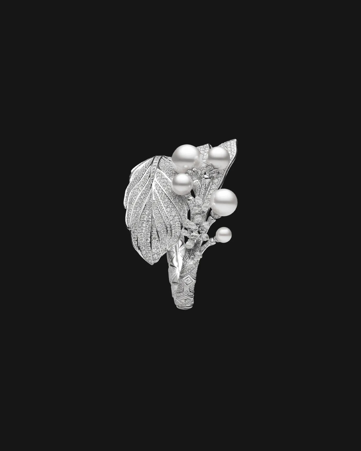 Bracelets^Paspaley Night Bird Single Feather Pearl Cuff | Round Pearls, Diamond, and White Gold WhiteGold
