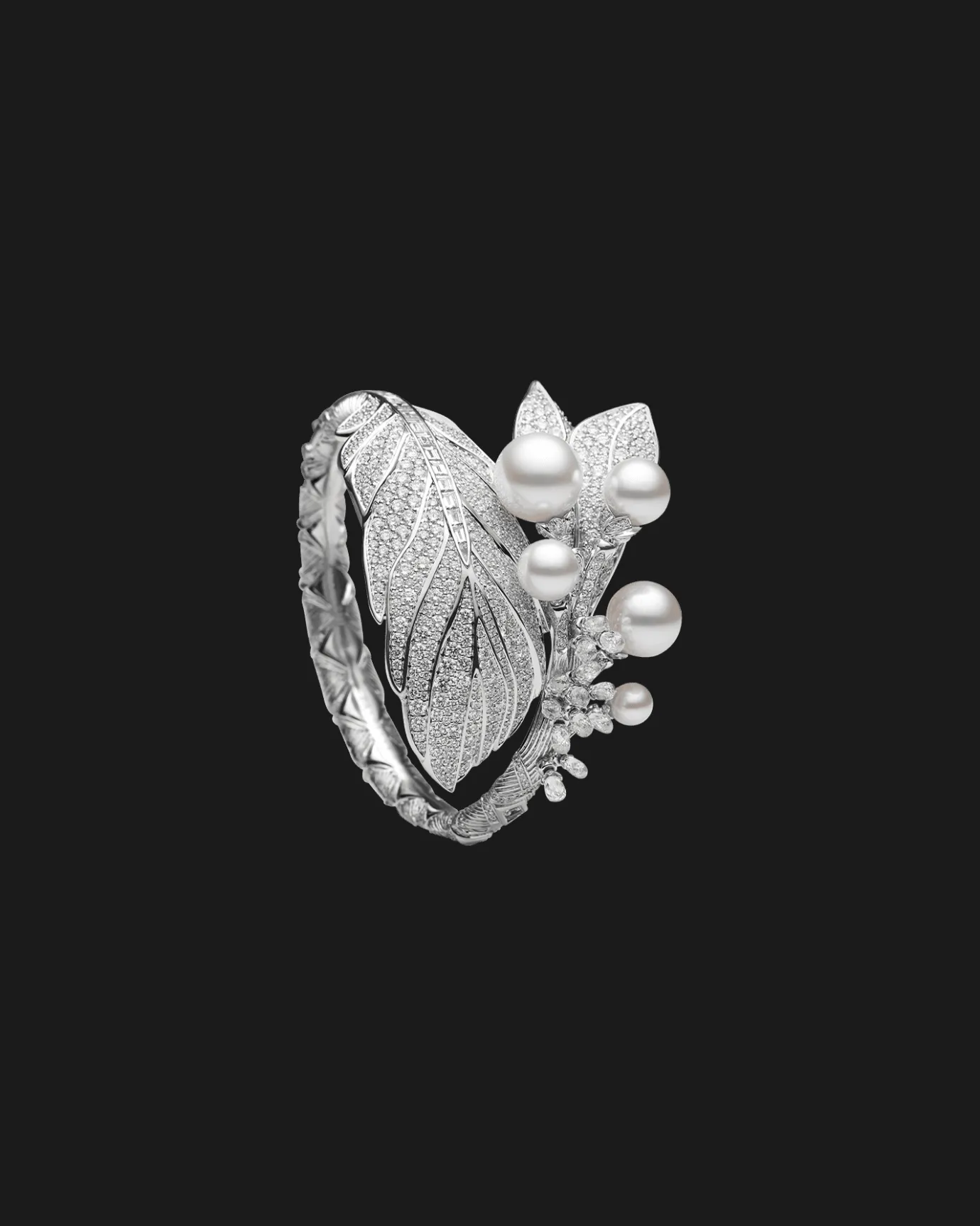 Bracelets^Paspaley Night Bird Single Feather Pearl Cuff | Round Pearls, Diamond, and White Gold WhiteGold