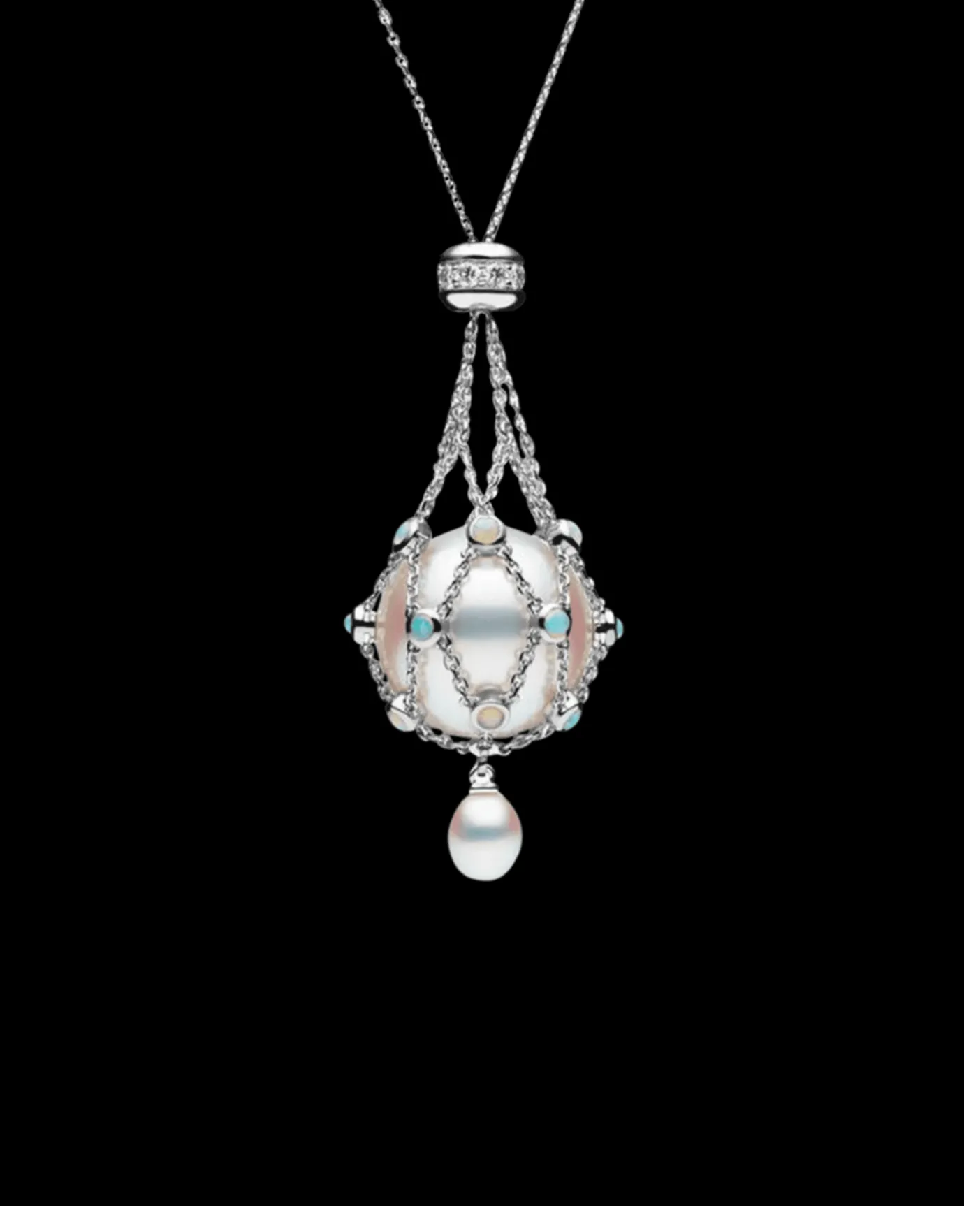 Necklaces & Pendants^Paspaley Opal Lavalier Pearl Necklace | 15mm Round Pearl, Opals, and White Gold WhiteGold