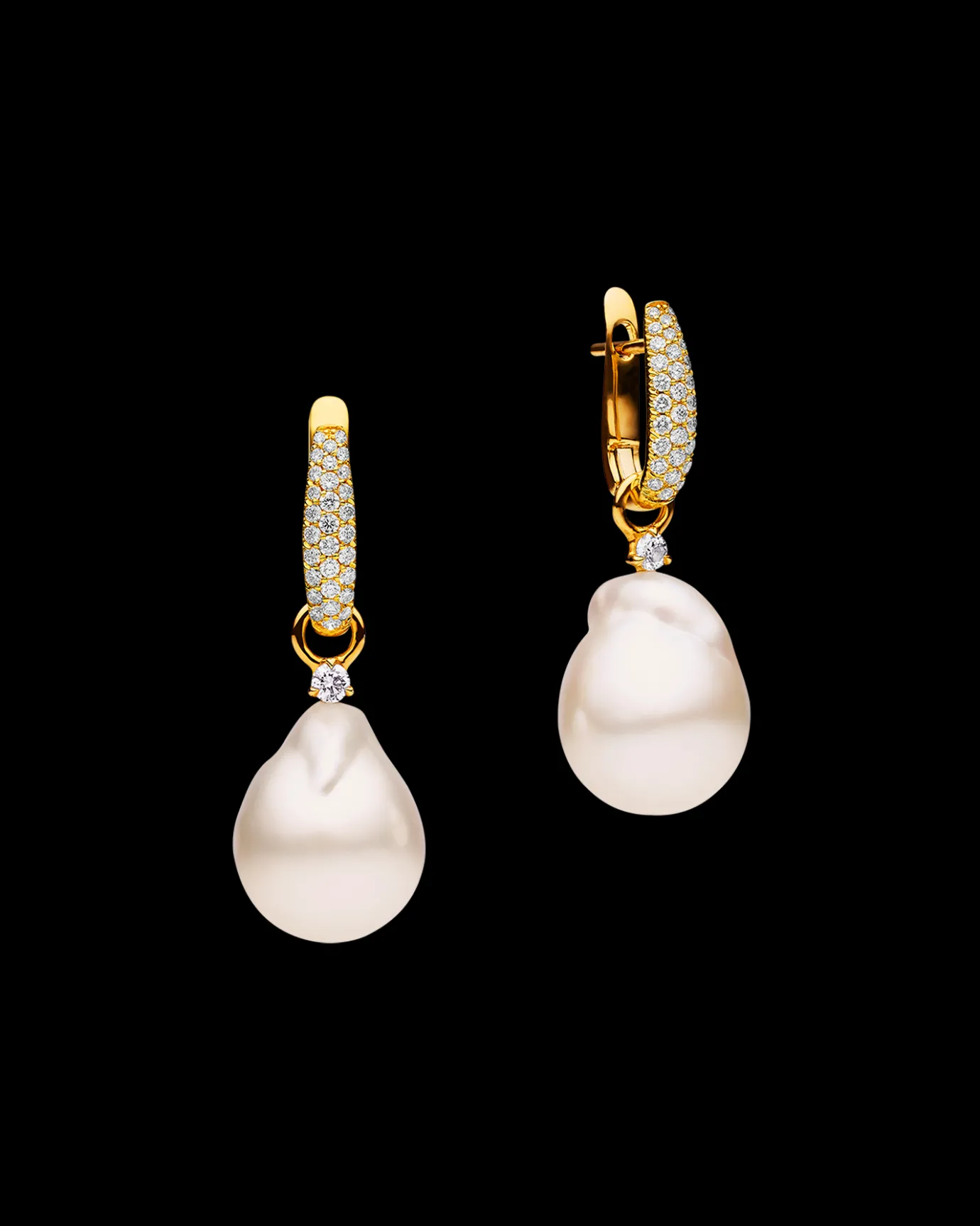 Earrings & Studs^Paspaley Pavé Diamond Pearls My Way Earrings | 12mm Baroque Pearls, Diamonds and Yellow Gold YellowGold