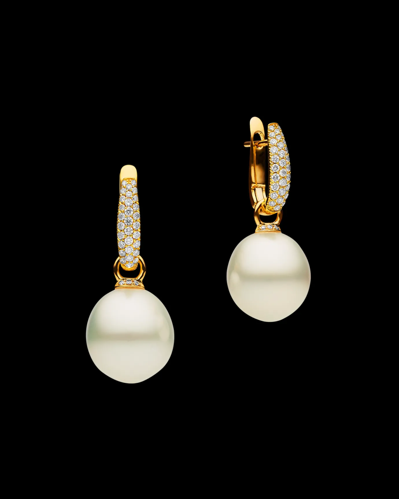 Earrings & Studs^Paspaley Pavé Diamond Pearls My Way Earrings | 14mm Oval Pearls, Diamonds, and Yellow Gold YellowGold