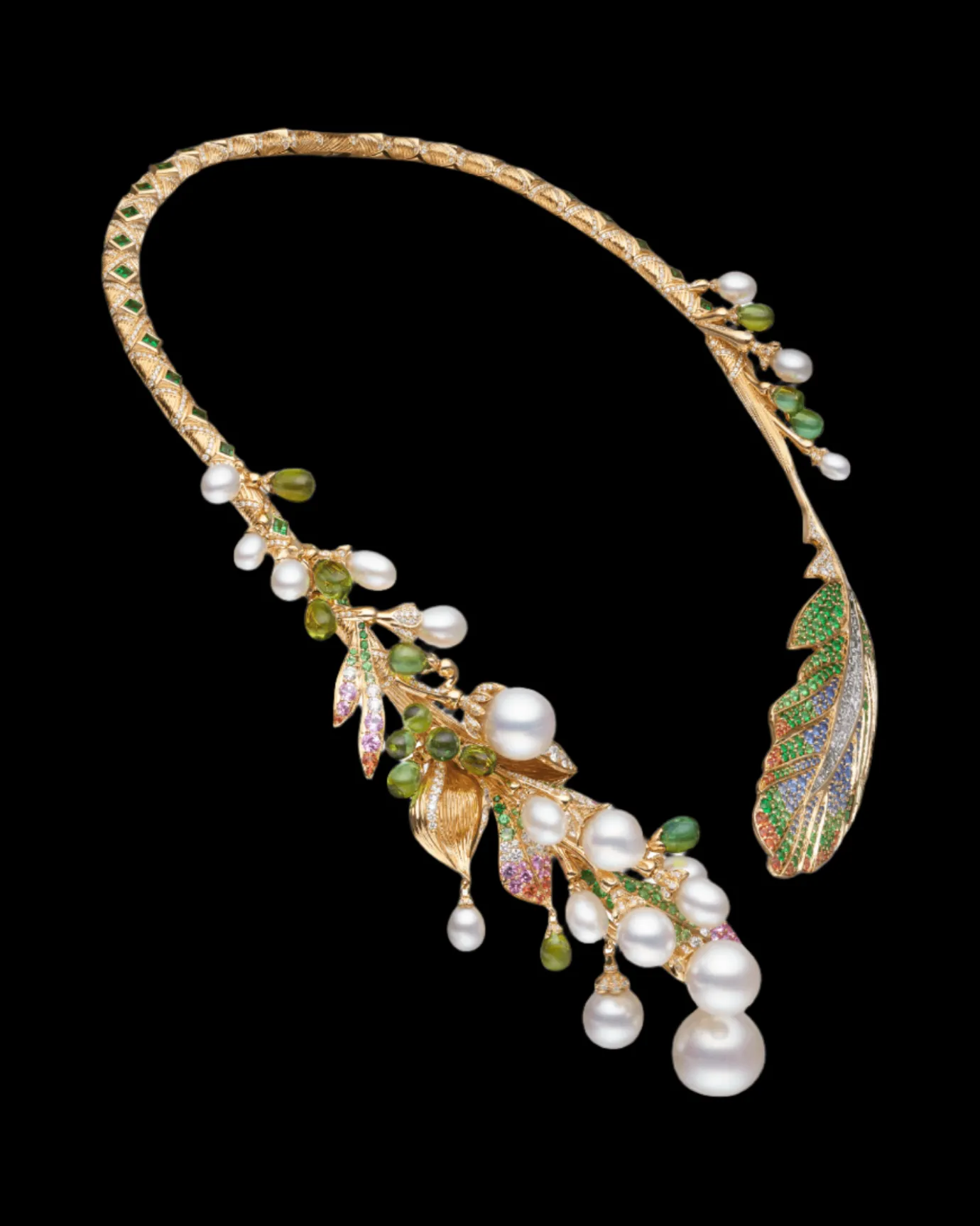 Necklaces & Pendants^Paspaley Rain Bird Feather Pearl Collier | 5-16mm Pearls, Gemstones, and Yellow Gold YellowGold