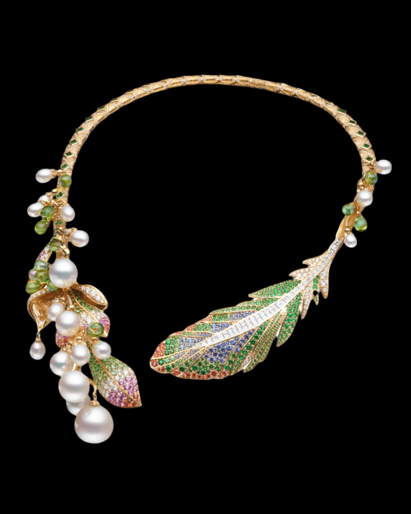 Necklaces & Pendants^Paspaley Rain Bird Feather Pearl Collier | 5-16mm Pearls, Gemstones, and Yellow Gold YellowGold