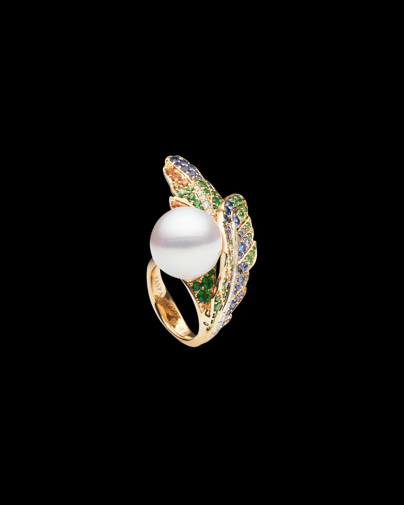 Rings^Paspaley Rain Bird Feather Pearl Ring | 15mm Round Pearl, Gemstones, and Yellow Gold YellowGold