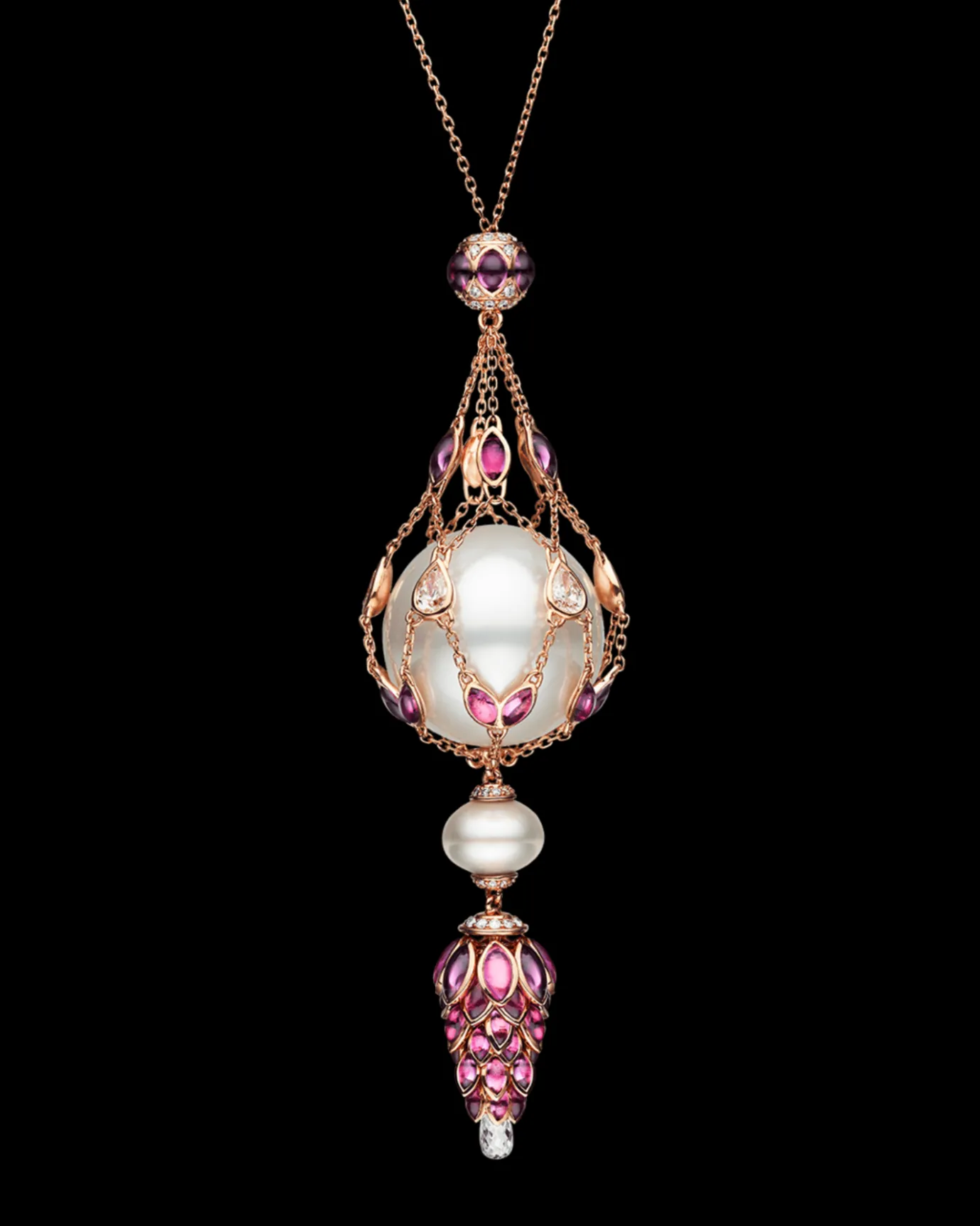 Necklaces & Pendants^Paspaley Rhodolite Hero Lavalier Pearl Necklace | 15mm Round Pearl, Rhodolites, and Rose Gold RoseGold