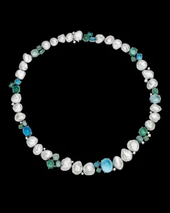 Necklaces & Pendants^Paspaley Rockpool Pebble Pearl Collier | 4-9mm Keshi Pearls, Aquamarines, and Platinum